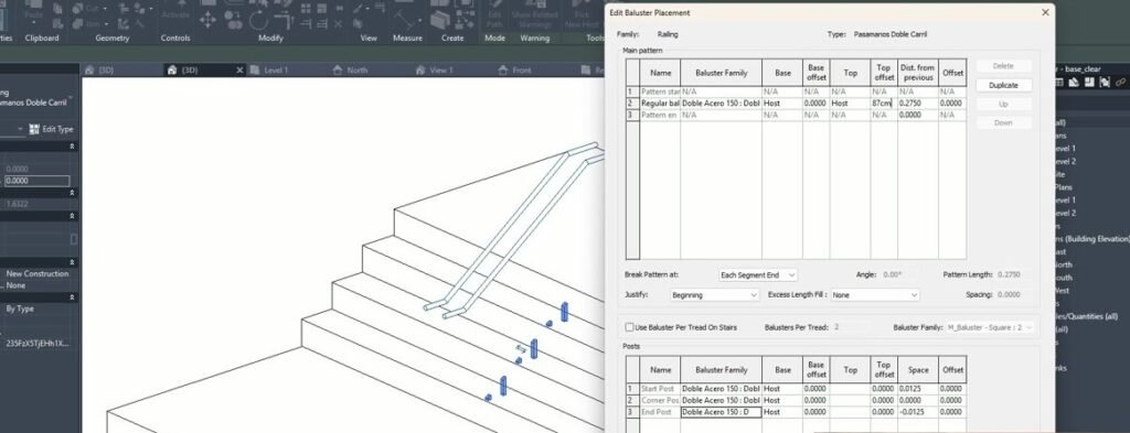 Cuadro Editar colocación de balaustres con los postes a 87 cm