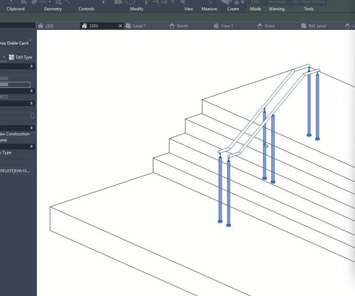 Postes dobles distribuidos a cada 70 cm sobre la escalera
