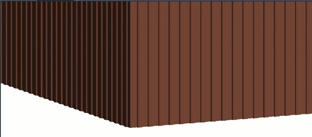 Listones de madera generados por el muro cortina, vista 3D