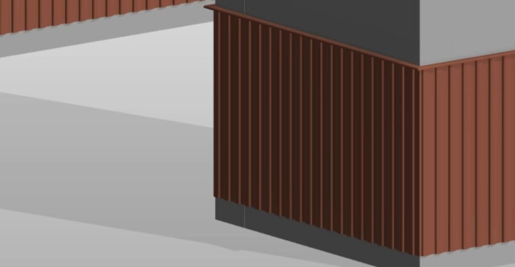 Recubrimiento de madera terminado en Revit: cubierta, listones y remate